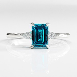 Emerald Cut Natural Topaz Three Stone Engagement Ring