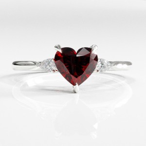 Heart Cut Lab Grown Ruby Three Stone Engagement Ring