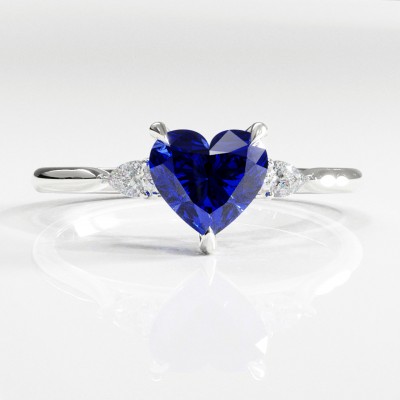 Heart Cut Lab Grown Sapphire Three Stone Engagement Ring