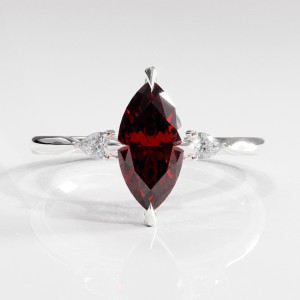 Marquise Cut Lab Grown Ruby Three Stone Engagement Ring