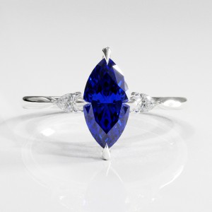 Marquise Cut Lab Grown Sapphire Three Stone Engagement Ring