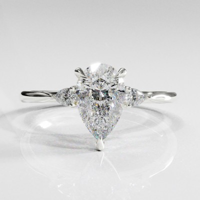 Pear Cut Moissanite Three Stone Engagement Ring