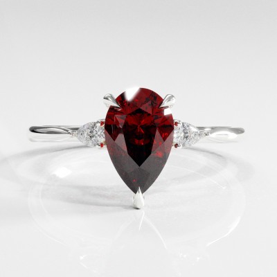 Pear Cut Lab Grown Ruby Three Stone Engagement Ring