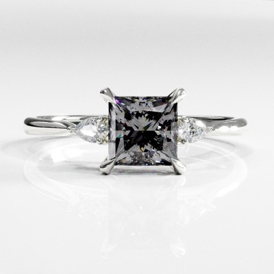 Princess Cut Moissanite Three Stone Engagement Ring