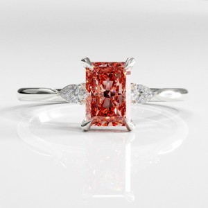 Radiant Cut Lab Grown Morganite Three Stone Engagement Ring