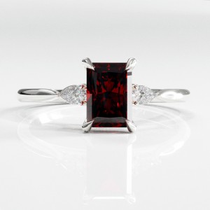 Radiant Cut Lab Grown Ruby Three Stone Engagement Ring