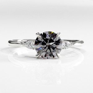 Round Cut Moissanite Three Stone Engagement Ring