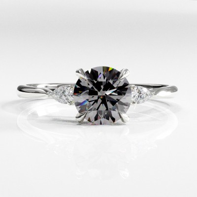 Round Cut Moissanite Three Stone Engagement Ring