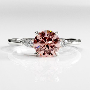 Round Cut Lab Grown Morganite Three Stone Engagement Ring