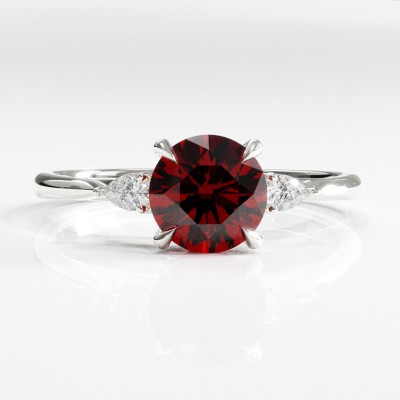 Round Cut Lab Grown Ruby Three Stone Engagement Ring