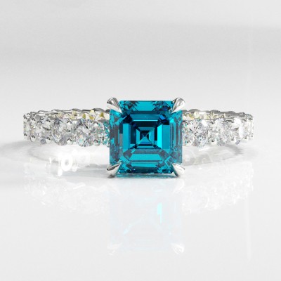 Asscher Cut Natural Topaz Hidden Halo Pave Engagement Ring