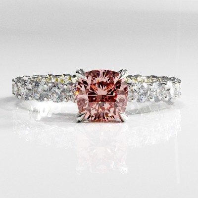 Cushion Cut Lab Grown Morganite Hidden Halo Pave Engagement Ring