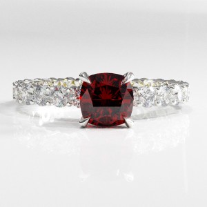 Cushion Cut Lab Grown Ruby Hidden Halo Pave Engagement Ring