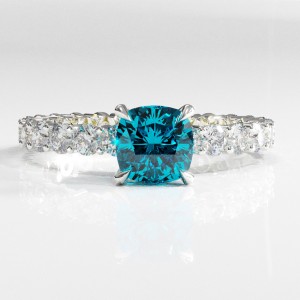 Cushion Cut Natural Topaz Hidden Halo Pave Engagement Ring