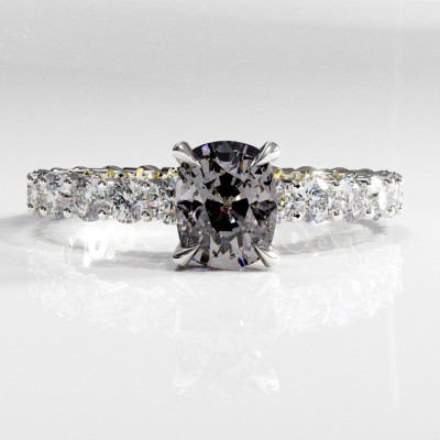 Elongated Cushion Cut Moissanite Hidden Halo Side Stone Engagement Ring