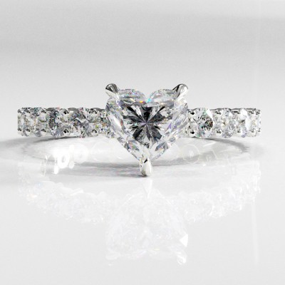 Heart Cut Moissanite Hidden Halo Side Stone Engagement Ring