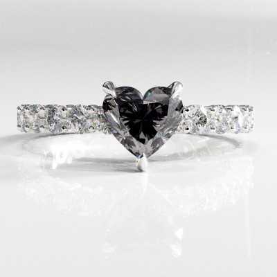 Heart Cut Moissanite Hidden Halo Side Stone Engagement Ring