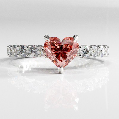 Heart Cut Lab Grown Morganite Hidden Halo Side Stone Engagement Ring