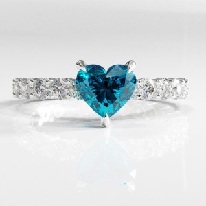 Heart Cut Natural Topaz Hidden Halo Side Stone Engagement Ring