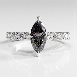 Marquise Cut Moissanite Hidden Halo Side Stone Engagement Ring