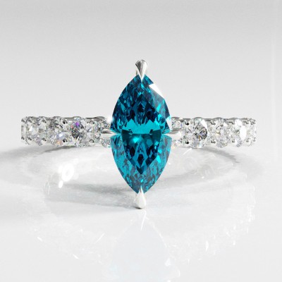 Marquise Cut Natural Topaz Hidden Halo Side Stone Engagement Ring