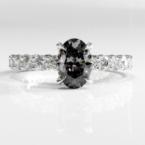 Oval Cut Moissanite Hidden Halo Side Stone Engagement Ring