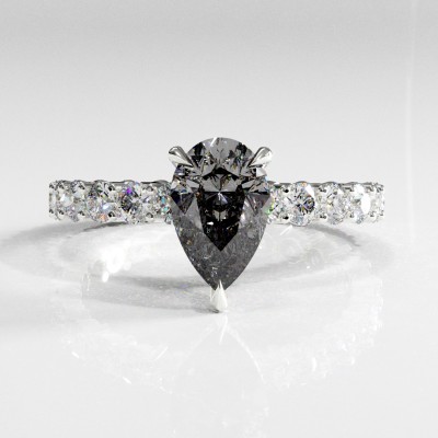 Pear Cut Moissanite Hidden Halo Side Stone Engagement Ring