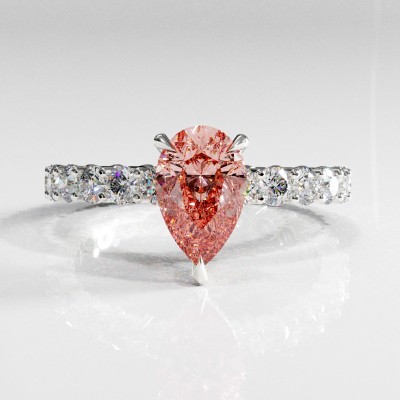 Pear Cut Lab Grown Morganite Hidden Halo Side Stone Engagement Ring