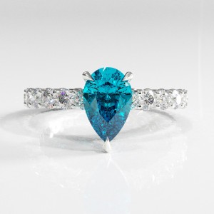 Pear Cut Natural Topaz Hidden Halo Side Stone Engagement Ring