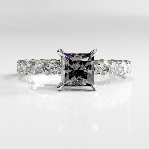 Princess Cut Moissanite Hidden Halo Side Stone Engagement Ring