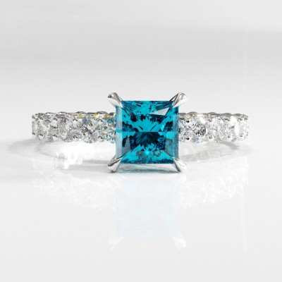 Princess Cut Natural Topaz Hidden Halo Side Stone Engagement Ring