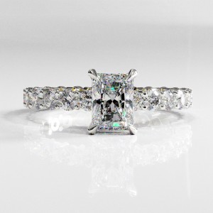 Radiant Cut Moissanite Hidden Halo Side Stone Engagement Ring