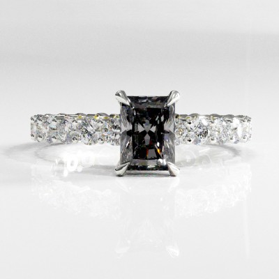 Radiant Cut Moissanite Hidden Halo Side Stone Engagement Ring